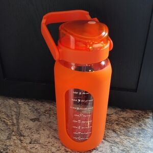 Orange Water Bottle with Handle-42oz Glass